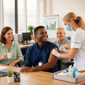 Nurse giving Flu Vaccine On-Site